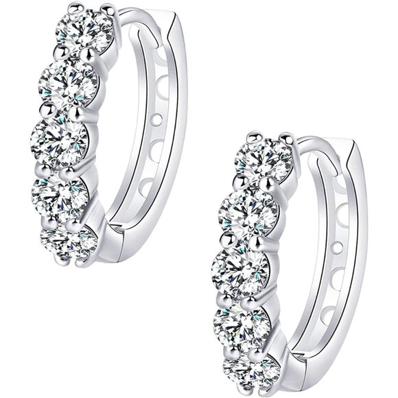 Sterling Silver Moissanite Huggie Hoop Earrings for Women, 1ct, 1/2in, Hypoaller